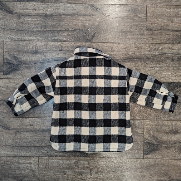 Zara 3-4 Year Toddler Girl Winter Coat Shacket Warm Plaid Black Cream 3T 4T - Picture 2 of 7